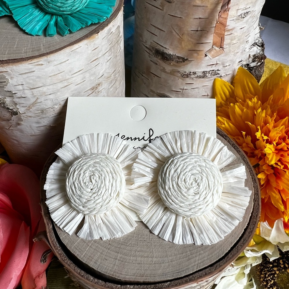 Statement Raffia Earrings 2” Long - Picture 2 of 2